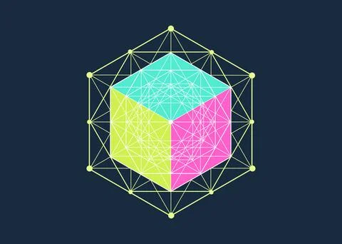 Mathematical 3D solid cube, Hexagonal Mandala, sacred geometry, magic hexagram Ilustração Stock