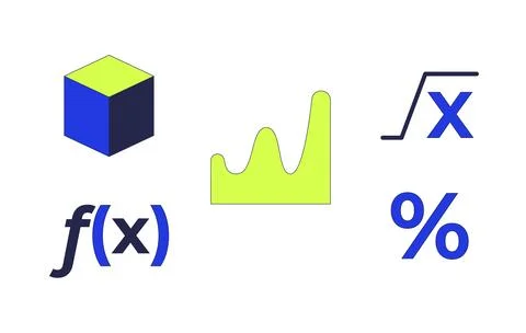 Mathematical and area chart 2D cartoon objects set Stock Illustration