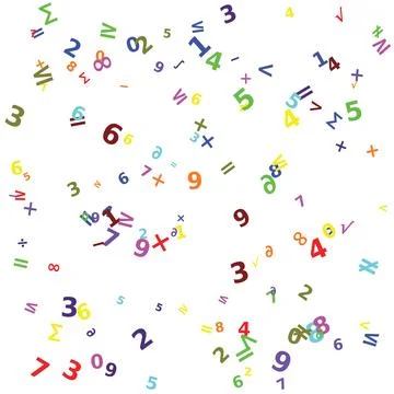 Mathematical and arithmetic symbols with randomly colored numbers on a whit.. Stock Illustration