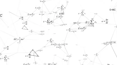 Mathematical and physical formulas floating in 3D space with a cool design Stock Footage 113455853