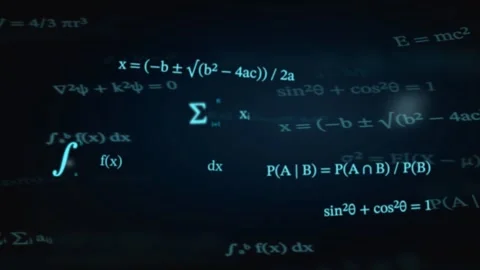 Mathematical and scientific equations, including quadratic formulas, integr.. Stock Footage 346260514