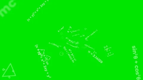 Mathematical and scientific formulas floating on green screen 4K Stock Footage 340154086