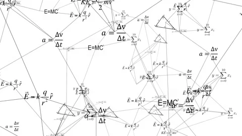 Mathematical background with flying symbols, functions and equations. Animation Stock Footage 113453986
