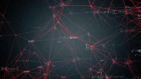 Mathematical background with symbols, functions, formula's and equations  Illustrazione stock