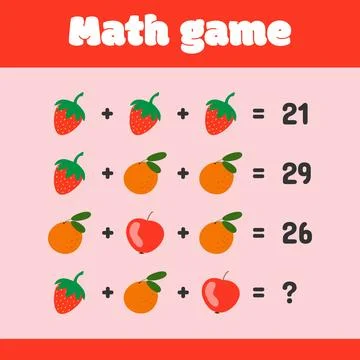 Mathematical educational game with berries and fruits for children. Stock Illustration