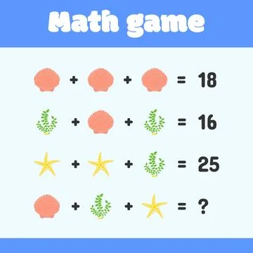 Mathematical educational game on the theme of sea and ocean for children. Stock Illustration