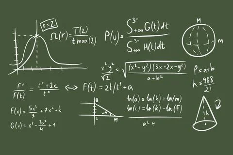 Mathematical equation formulas line. Math outline doodle handwriting Stock Illustration