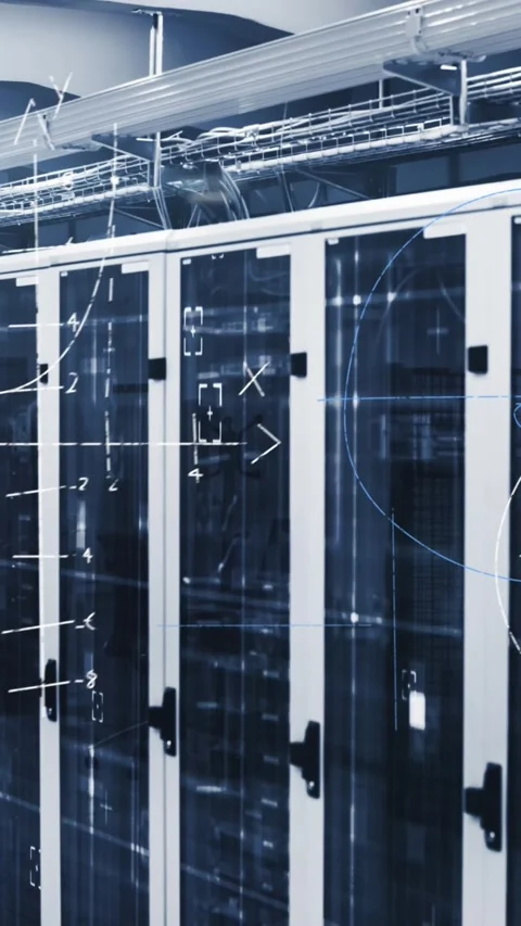 Mathematical equations against empty server room Stock Footage 323898403