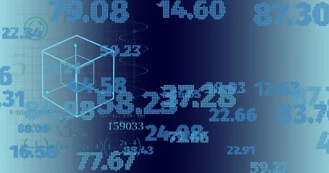 Mathematical equations and 3D cube animation over digital numbers background Stock Footage 304766664