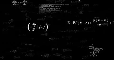 Mathematical equations and chemical formulas image over black background Stock Illustration