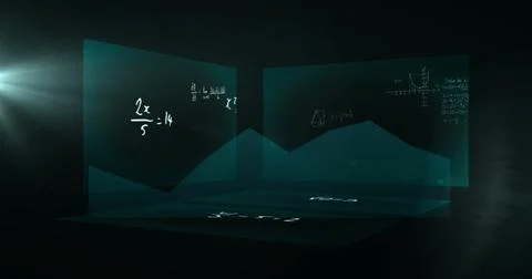Mathematical equations and formulas image over dark geometric background Stock Illustration