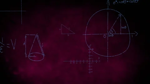 Mathematical equations and geometric shapes animation over dark red background Stock Footage 304404273