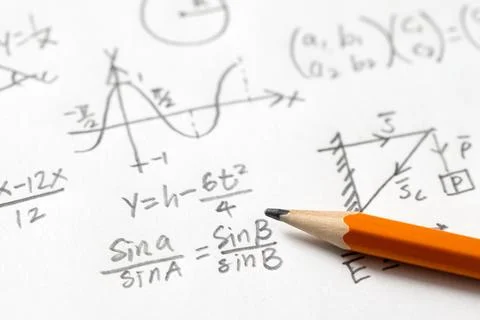 Mathematical Equations and Graph with Pencil Foto stock