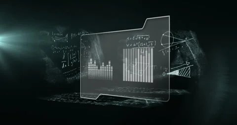 Mathematical equations and graphs animation over digital folder icon Stock Footage 305132960