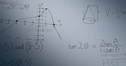 Mathematical equations and graphs are scribbled on a whiteboard 스톡 동영상 310978772