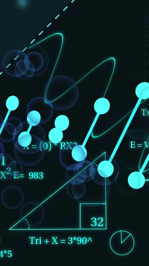 Mathematical equations and graphs over abstract animation of connected dots and Stock-Footage 323780777