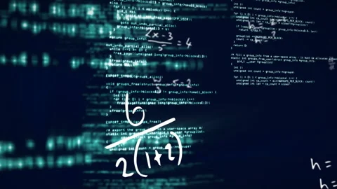 Mathematical equations and programming code animation over dark background Stock Footage 306637099