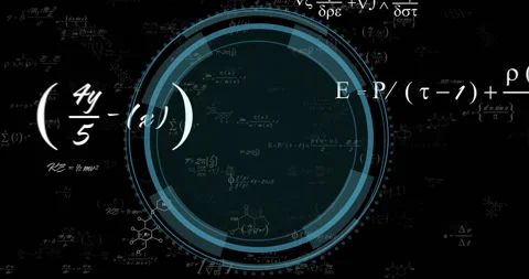 Mathematical equations and scientific formulas animation over circular digital Stock Footage 306636917