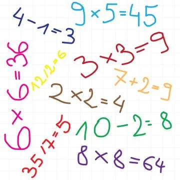 Mathematical equations  background. Children drawing symbol set Stock Illustration
