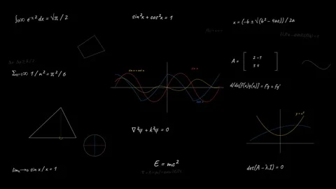 Mathematical equations, calculus formulas, and geometric shapes rendered in.. Stock Footage 346260505