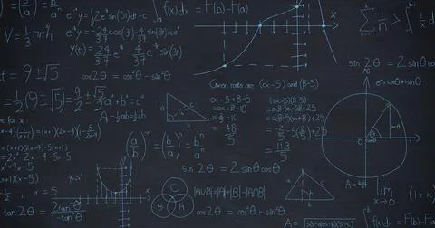 Mathematical equations on chalkboard Stock Illustration