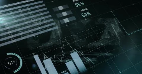 Mathematical equations floating against statistical data processing against Illustrazione stock