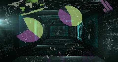 Mathematical equations floating against statistical data processing against Illustrazione stock