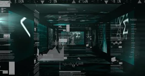 Mathematical equations floating against statistical data processing against Illustrazione stock