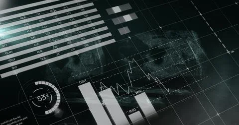 Mathematical equations floating against statistical data processing against Illustrazione stock