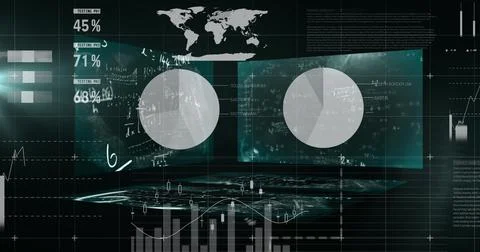 Mathematical equations floating against statistical data processing against Stock Illustration