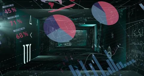 Mathematical equations floating against statistical data processing against Illustrazione stock