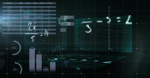 Mathematical equations floating against statistical data processing against 스톡 일러스트