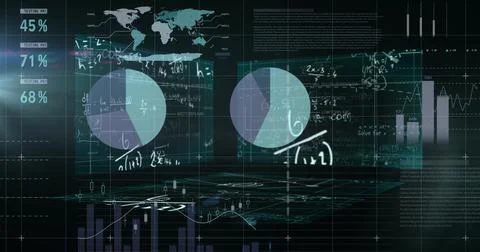 Mathematical equations floating against statistical data processing against Illustrazione stock