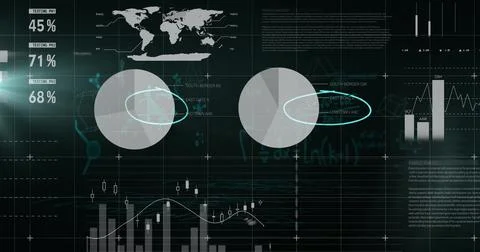 Mathematical equations floating against statistical data processing against Illustrazione stock
