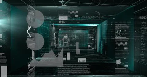 Mathematical equations floating against statistical data processing against Illustrazione stock