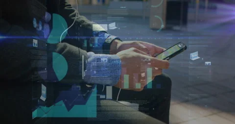 Mathematical equations over man using phone in street. 스톡 동영상 139751576