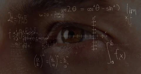 Mathematical equations overlaying eye, symbolizing deep focus and learning at 库存插图