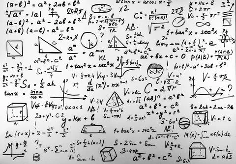 Mathematical Equations on white background. Scientific background concept Illustrazione stock