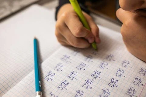Mathematical examples that the student writes and solves. Sum and subtraction 写真素材