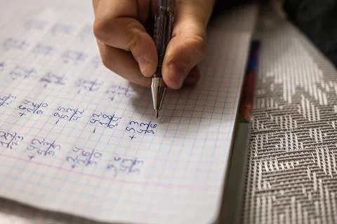 Mathematical examples that the student writes and solves. Sum and subtraction 写真素材