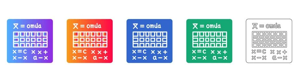 Mathematical Formula and Spreadsheet Icon Set Illustrazione stock