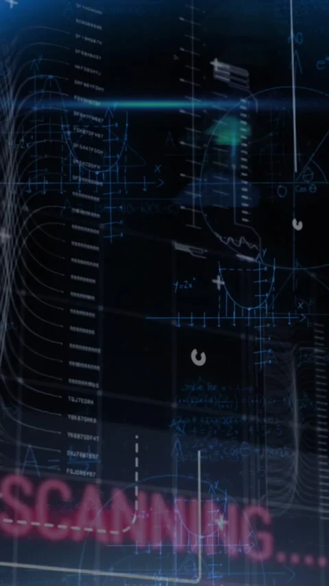 Mathematical formulas and data processing on a blue background. Stock Footage 321923403