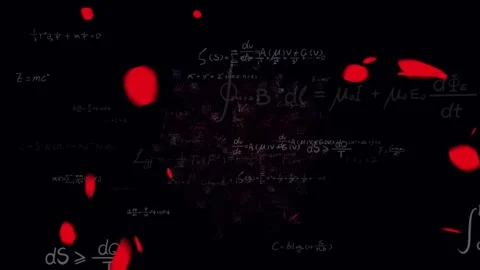 Mathematical formulas and glowing red petals floating on a dark background 스톡 동영상 338390083