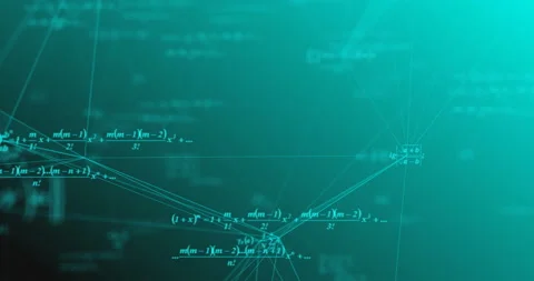 Mathematical formulas moving in space and forming 5G symbols, the concept of Stock Footage 124141113