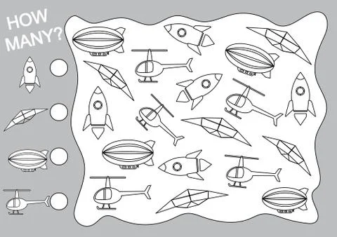 Mathematical game for children. Count how many air transport objects Stockillustratie