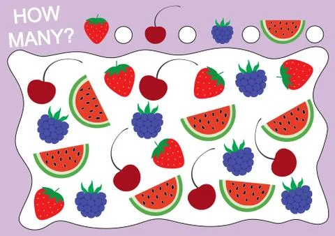 Mathematical game for children. Count how many berries. Vector Illustrazione stock