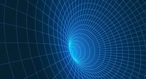 Mathematical geometric tunnel with 3D wireframe Illustrazione stock