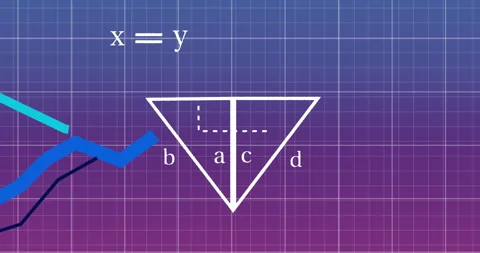 Mathematical graph and geometric shapes animation over gradient grid background Stock Footage 304766659