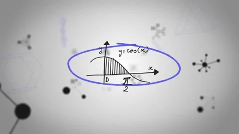 Mathematical graph of y=cos(x) over abstract animation of geometric shapes Stock Footage 327064665