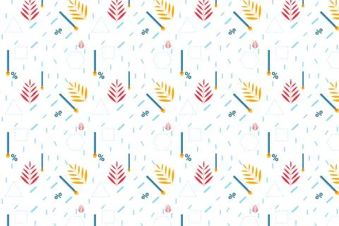 Mathematical pattern decoration with pen and leaf icons on a white background Stock Illustration